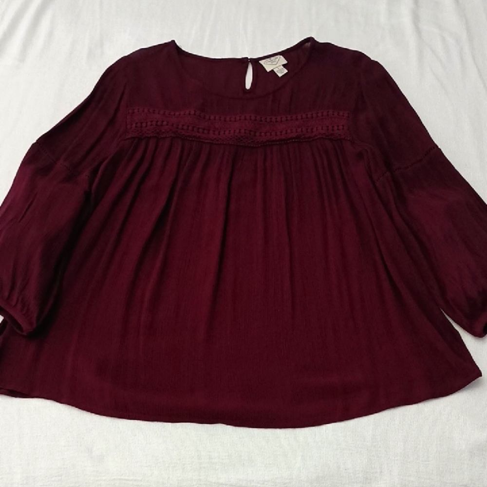 St. John's Bay Burgundy 3/4 Sleeve Pleated Blouse